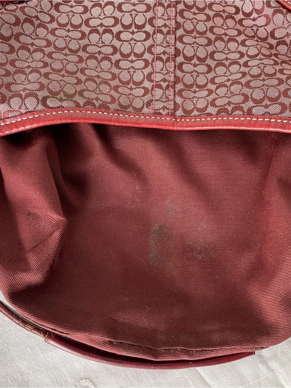 Vintage Coach Soho Mini Signature Hobo Bag Burgundy Canvas Suede Y2K 6351 - Picture 6 of 14
